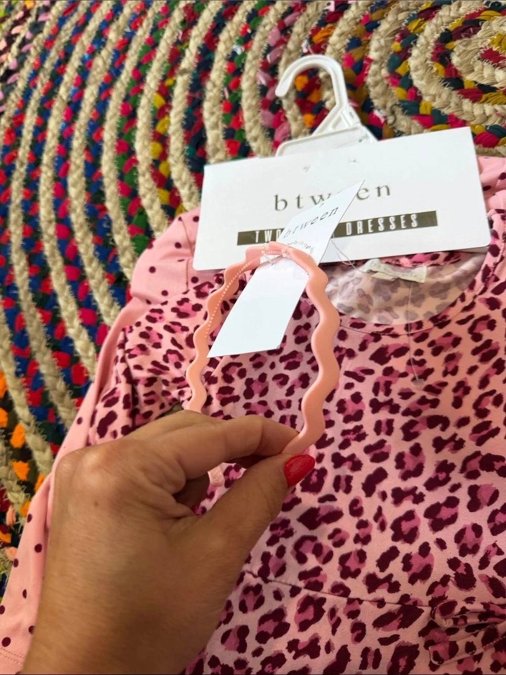 btween Pink Leopard Print Two-Piece Dress Set with Headband NWT -2T